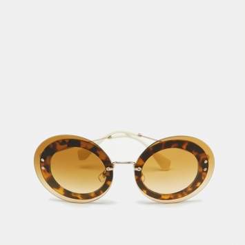 Miu Miu Gold Tone/Brown Gradient SMU10R Round Sunglasses