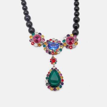 Miu Miu  Multi Color Crystals Beads Silver Tone Necklace