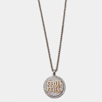 Miu Miu Crystals Two Tone Pendant Necklace
