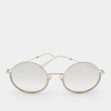 Miu Miu Beige/White Gradient Crystals Embellished Round Sunglasses