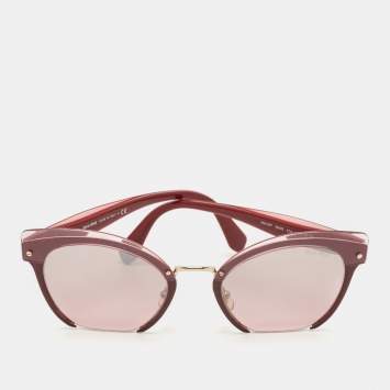 Pre Owned Miu Miu Burgundy Mirrored SMU 53T Cat Eye Sunglasses