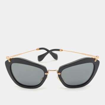 Miu Miu Black/Gold SMU 10N Cat Eye Sunglasses