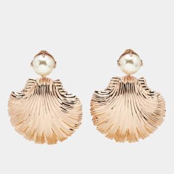 Miu Miu Shell Faux Pearl Rose Gold Tone Earrings