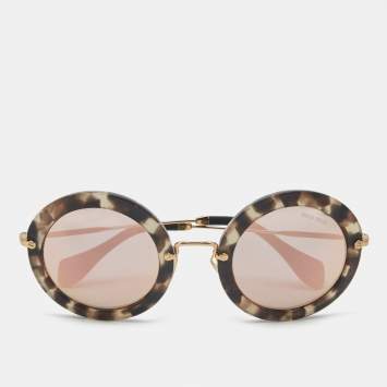 Miu Miu Black Mirrored SMU 13N Round Sunglasses