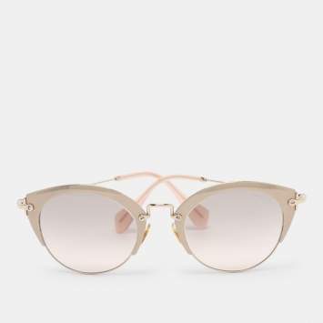 Pre Owned Miu Miu Grey/Gold SMU53R Round Sunglasses