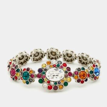 Pre Owned Miu Miu Rebels Multicolor Crystal Silver Tone bracelet 