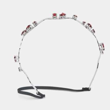 Pre Owned Miu Miu Red Crystals Silver Tone Head Band