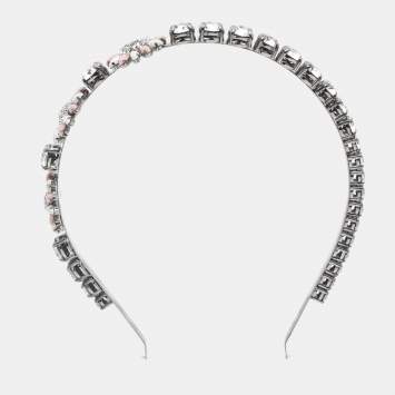 مملوكة مسبقًا Miu Miu Resin Crystals Silver Tone Head Band