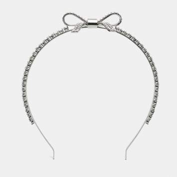 مملوكة مسبقًا Miu Miu Bow Crystals Silver Tone Head Band