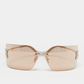 Pre Owned Miu Miu Beige/Gold Tone SMU 54Y Runaway Rectangle Sunglasses
