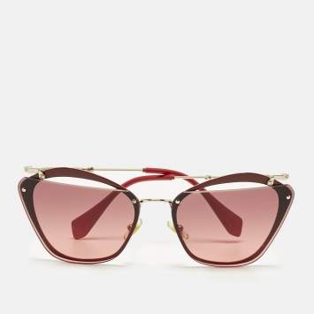 Pre Owned Miu Miu Red/Gold Tone SMU 54T Cat Eye Sunglasses