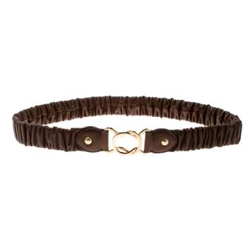 Pre Owned Miu Miu Brown Matelassé Leather Stretchable Belt 75 CM
