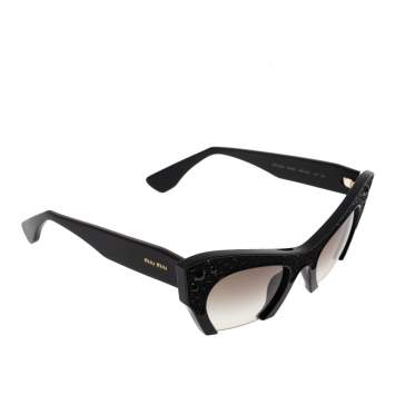 Pre Owned Miu Miu Black Gradient SMU 02Q Crystal Embellished Half Rim Sunglasses