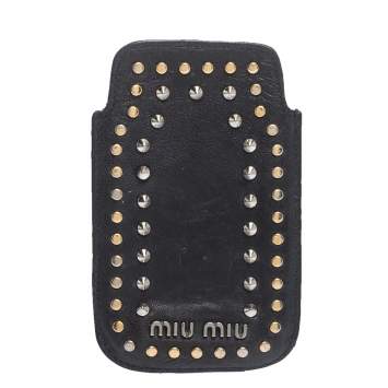 Pre Owned Miu Miu Navy Blue Leather Studded iPhone Case