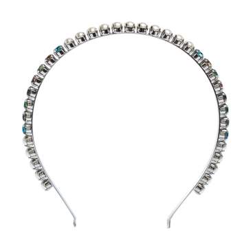 Pre Owned Miu Miu Multicolor Crystal & Faux Pearl Embellished Silver Tone Headband