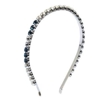 Pre Owned Miu Miu Multicolor Crystal & Faux Pearl Embellished Silver Tone Headband