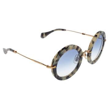 Pre Owned Miu Miu Beige/Black Havana SMU13N Round Sunglasses