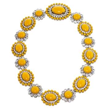 Pre Owned Miu Miu Yellow Crystal Embellished Floral Choker Necklace