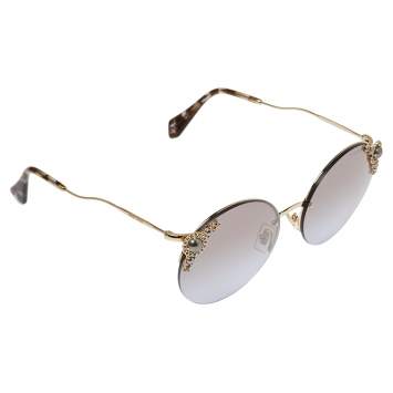 Pre Owned Miu Miu Gold Tone/ Grey Gradient SMU52T Manière Round Sunglasses