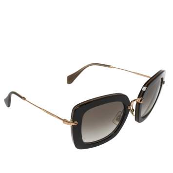 Pre Owned Miu Miu Black/Olive Green Gradient SMU07O Square Sunglasses