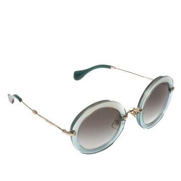 Pre Owned Miu Miu Blue/Gold Acetate Delice SMU 13N Round Sunglasses