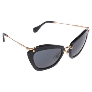 Pre Owned Miu Miu Gold/Black SMU 10N Cat Eye Sunglasses