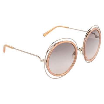 Pre Owned Chloe Gold Tone/Peach CE120S Gradient Carlina Round Sunglasses