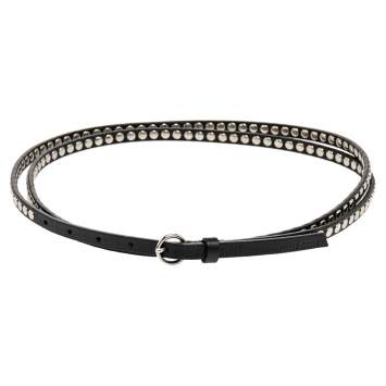 Pre Owned Miu Miu Black Leather Studded Double Wrap Waist Belt 75CM