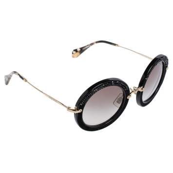 Pre Owned Miu Miu Black Acetate SMU 08R Gradient Round Sunglasses