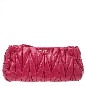 Pre Owned Miu Miu Pink Matelasse Patent Leather Oversize Pouch