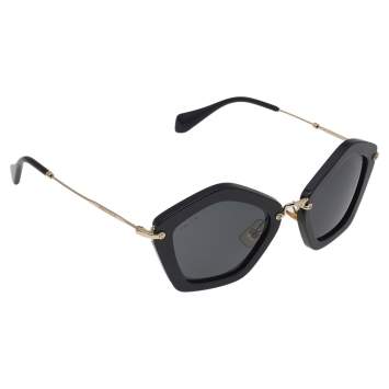 Pre Owned Miu Miu Gold/Black SMU 06O Cat Eye Sunglasses