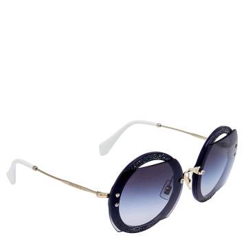Pre Owned Miu Miu Blue Crystal Embellished/Grey Gradient SMU06S Round Sunglasses