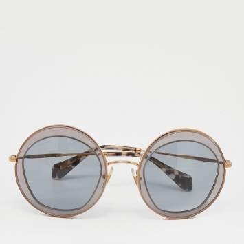 Pre Owned Miu Miu Grey/Gold SMU 50Q Round Sunglasses
