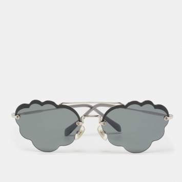 Pre Owned Miu Miu Grey/Silver SMU 57U Geometric Sunglasses
