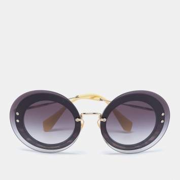 Pre Owned Miu Miu Gold Tone / Grey Gradient SMU 10R Round Sunglasses