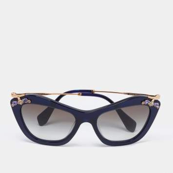 Pre Owned Miu Miu Dark Blue/Black Gradient SMU 03P Crystal Embellished Cat Eye Sunglasses