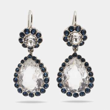 Pre Owned Miu Miu Crystals Silver Tone Drop Earrings 