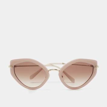 Pre Owned Miu Miu Pink & Gold Tone / Brown Gradient Cat Eye Sunglasses