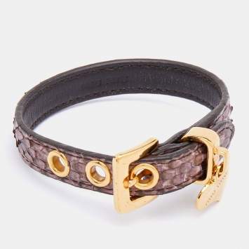 Pre Owned Miu Miu Purple Embossed Leather Heart Charm Bracelet 
