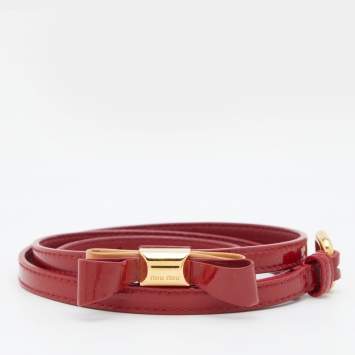 Pre Owned Miu Miu Red Leather Bow Buckle Belt 80 CM
