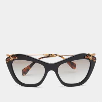 Pre Owned Miu Miu Brown/Grey SMU 03P Embellished Cat Eye Sunglasses