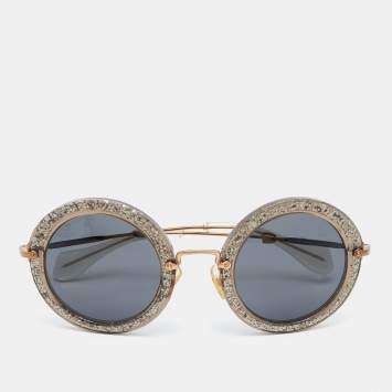 Pre Owned Miu Miu Grey Sparkle/Grey SMU13N Round Sunglasses