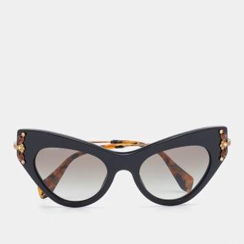 Pre Owned Miu Miu Black/Grey Gradient SMU 04P Embellished Cat-eye Sunglasses