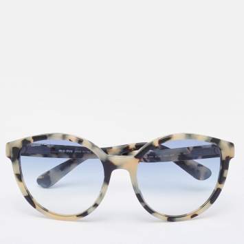 Pre Owned Miu Miu Beige Havana/ Blue Gradient SMU07N Round Sunglasses