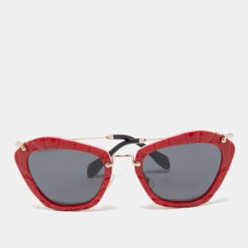 Pre Owned Miu Miu Red/Gold SMU 10N Cat Eye Sunglasses