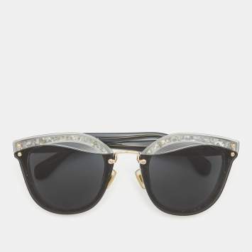 Pre Owned Miu Miu Black/Grey Glitter Reveal Cat Eye Sunglasses 