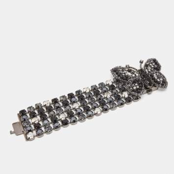 Pre Owned Miu Miu  Crystal Embellished Butterfly Gunmetal Tone Multi Strand Bracelet 