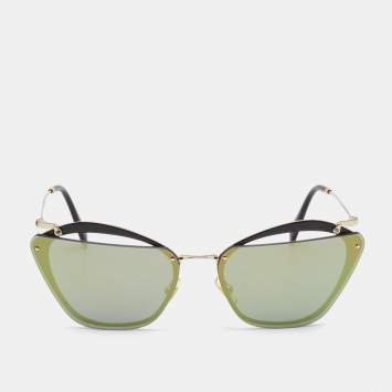 Pre Owned Miu Miu Black/Gold Frame Mirror Cat Eye Sunglasses