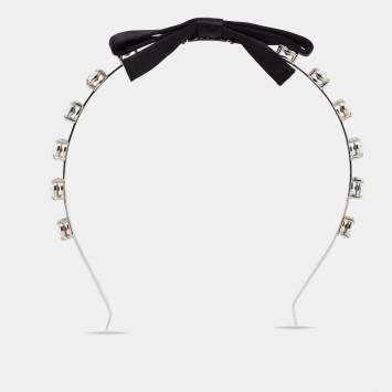 Pre Owned Miu Miu Silver Tone Bow Crystal Embellished Head Band