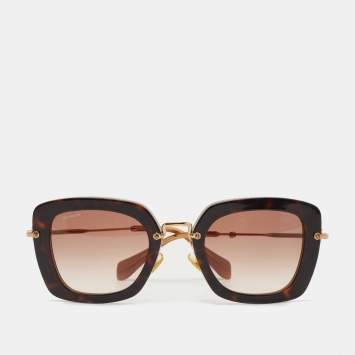 Pre Owned Miu Miu Havana/Gold Gradient SMU070 Square Sunglasses